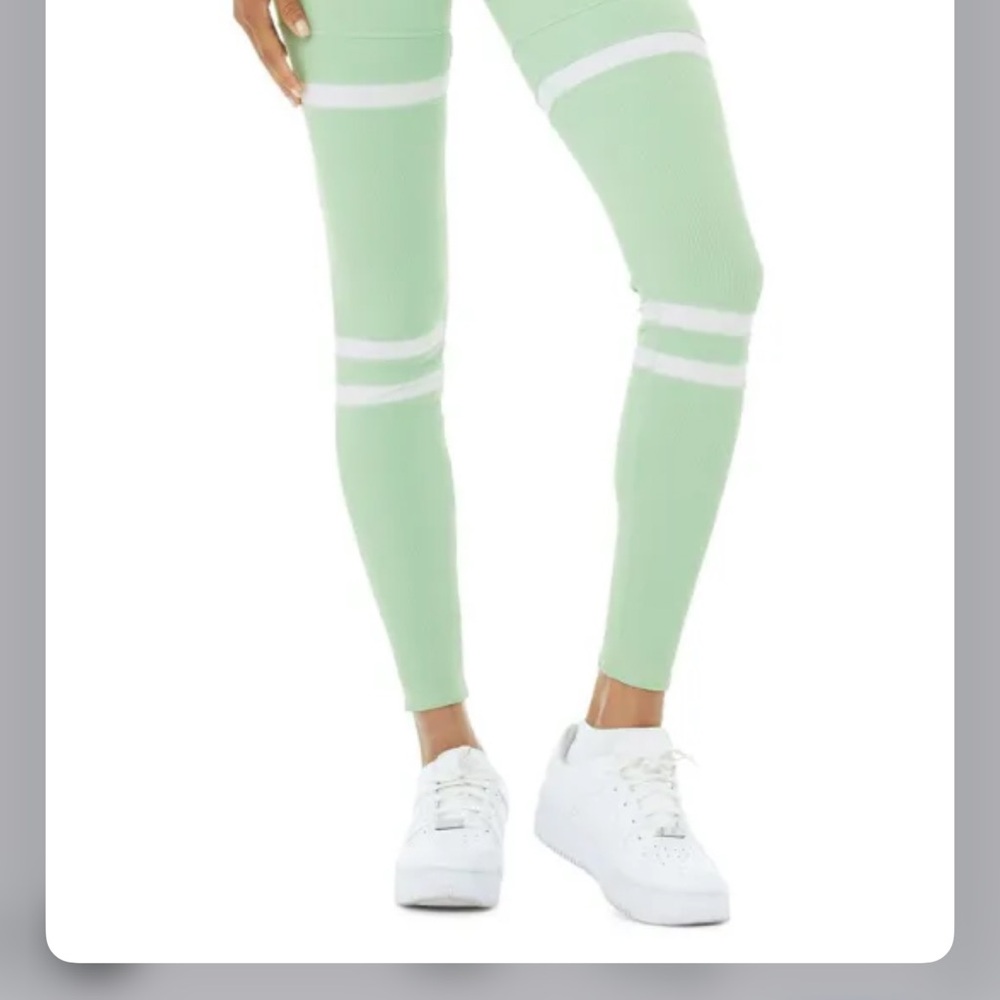 Alo Yoga Mint Green Leggings with White Stripes
